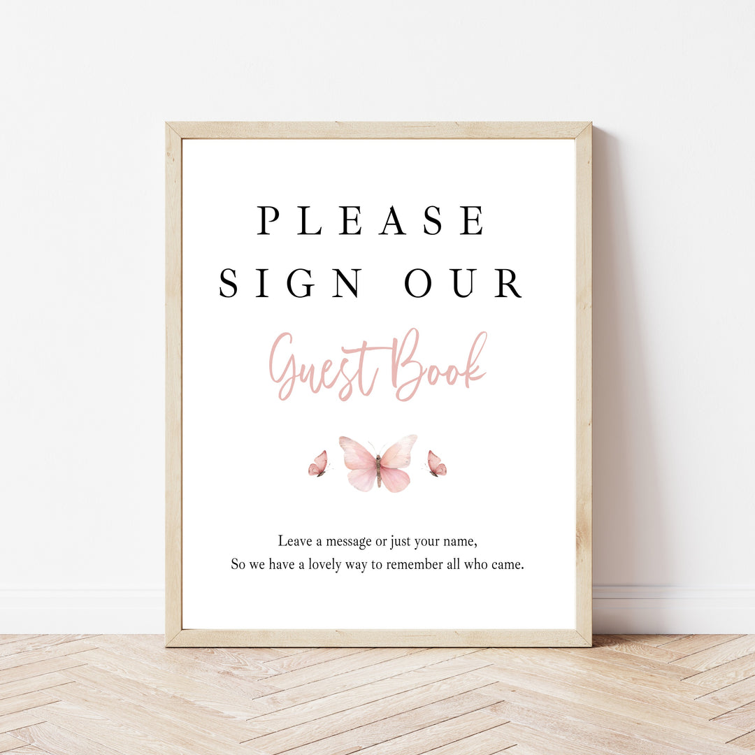 Personalised Pink Butterfly First Birthday Guest Book