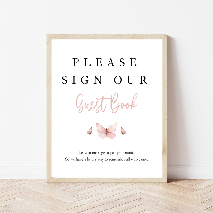 Personalised Pink Butterfly First Birthday Guest Book