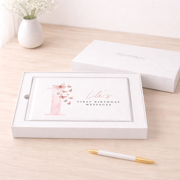 Personalised Pink Butterfly First Birthday Guest Book