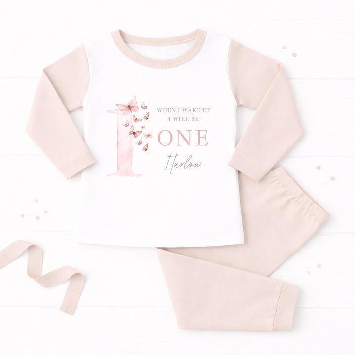 Personalised Pink Butterfly First Birthday Pyjamas