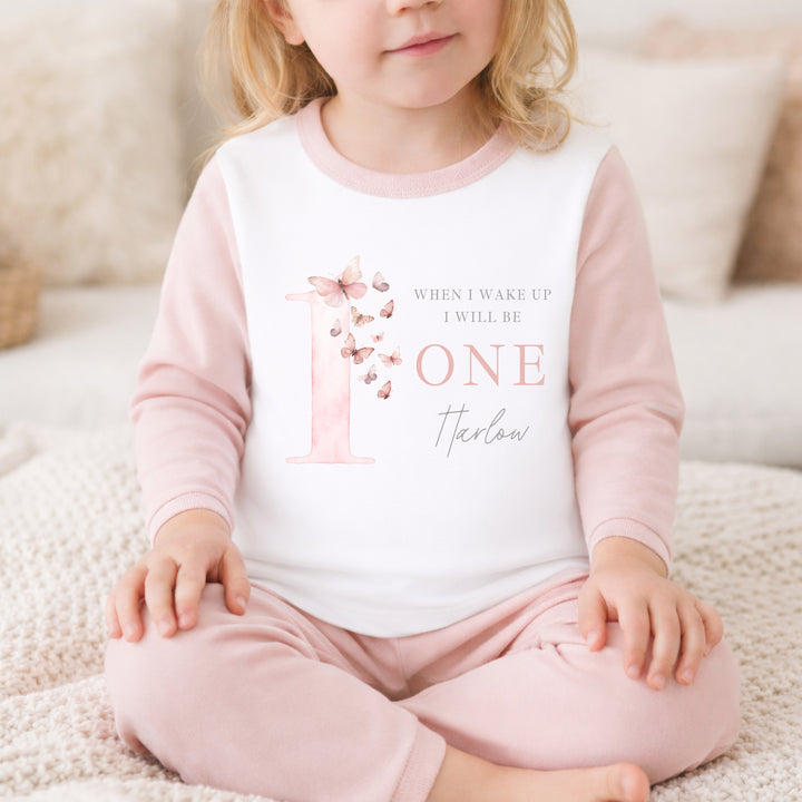 Personalised Pink Butterfly First Birthday Pyjamas