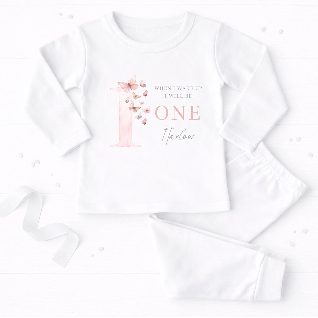 Personalised Pink Butterfly First Birthday Pyjamas