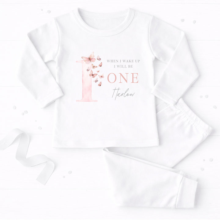 Personalised Pink Butterfly First Birthday Pyjamas