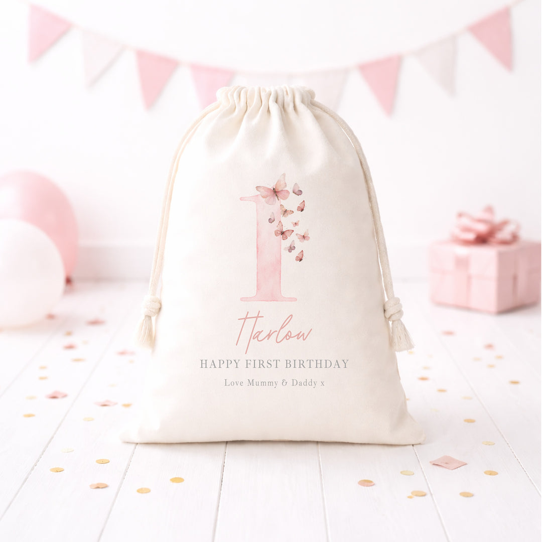 Personalised Pink Butterfly Birthday Gift Sack