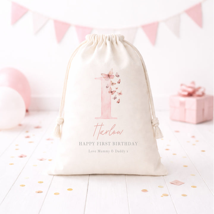 Personalised Pink Butterfly Birthday Gift Sack