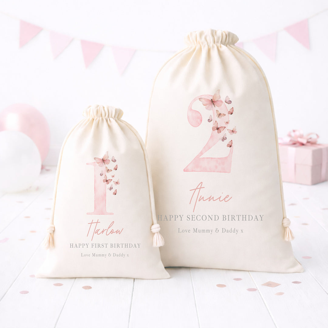 Personalised Pink Butterfly Birthday Gift Sack