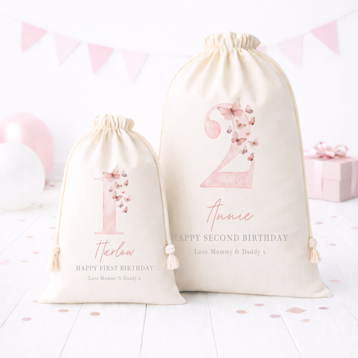 Personalised Pink Butterfly Birthday Gift Sack