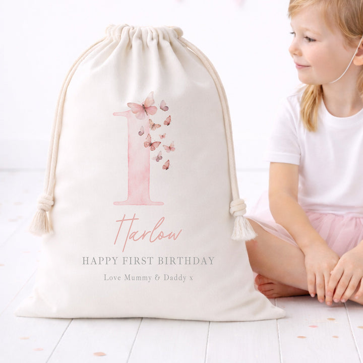 Personalised Pink Butterfly Birthday Gift Sack