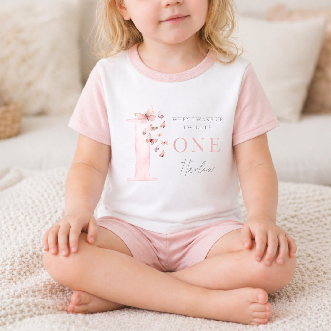 Personalised Pink Butterfly First Birthday Short Sleeve Pyjamas