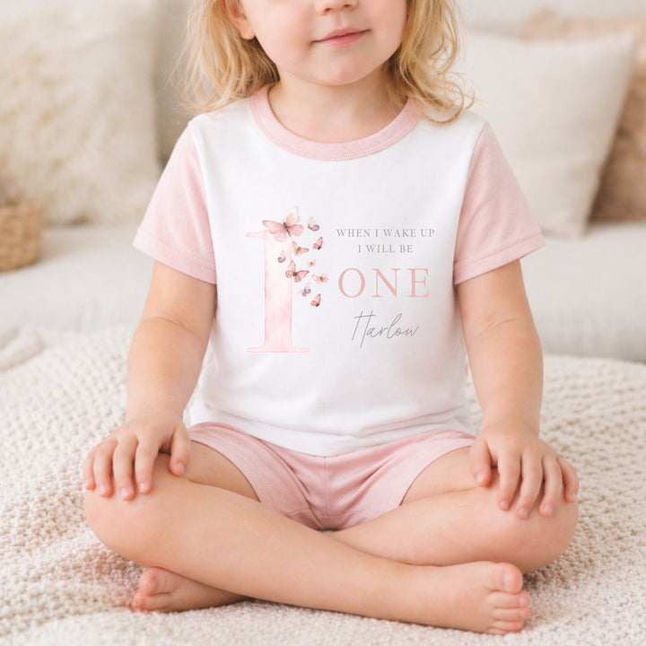 Personalised Pink Butterfly First Birthday Short Sleeve Pyjamas