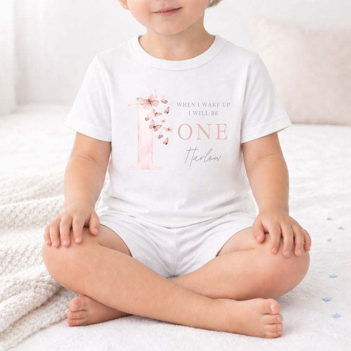 Personalised Pink Butterfly First Birthday Short Sleeve Pyjamas