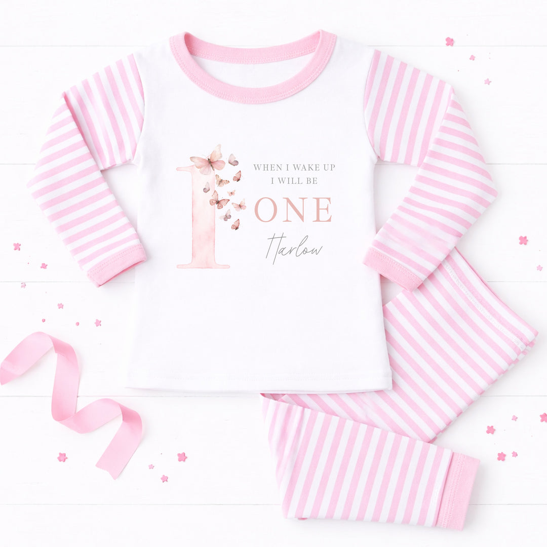 Personalised Pink Butterfly First Birthday Pyjamas