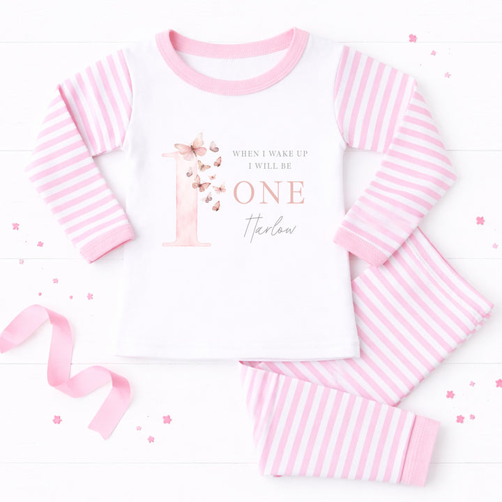 Personalised Pink Butterfly First Birthday Pyjamas