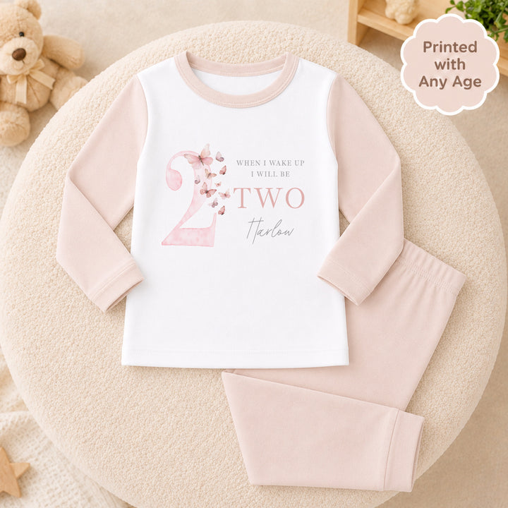 Personalised Pink Butterfly Any Age Birthday Pyjamas