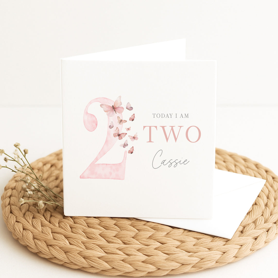 Personalised Pink Butterfly Any Age Birthday Card
