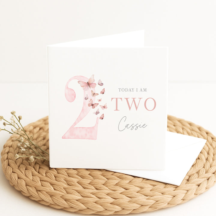 Personalised Pink Butterfly Any Age Birthday Card