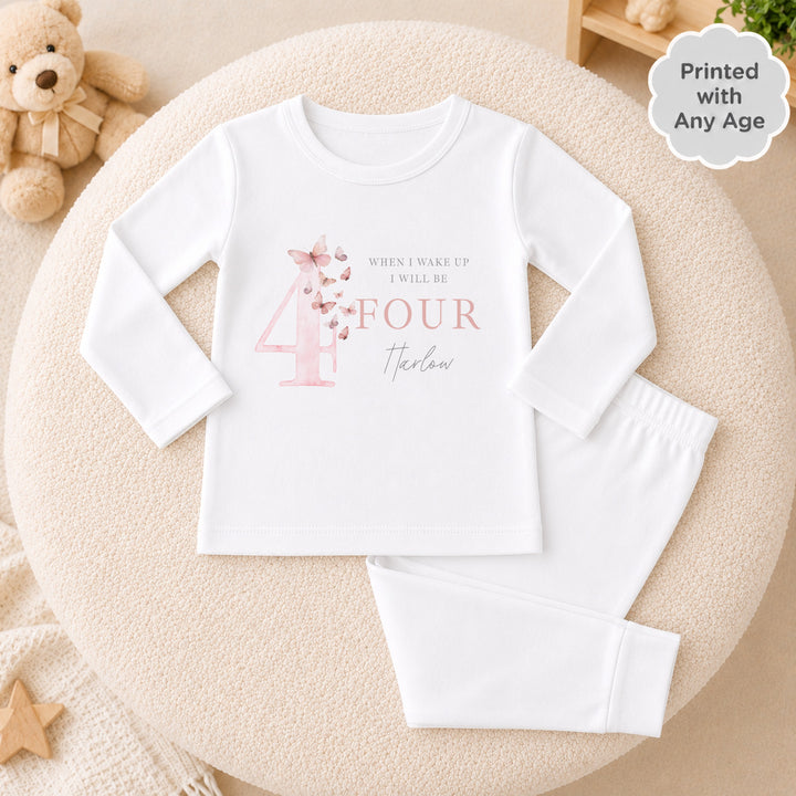Personalised Pink Butterfly Any Age Birthday Pyjamas