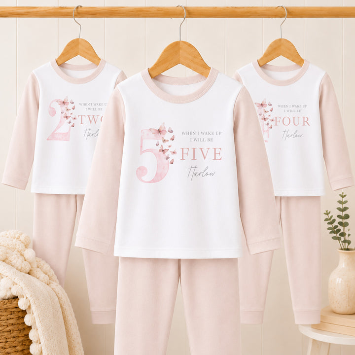 Personalised Pink Butterfly Any Age Birthday Pyjamas
