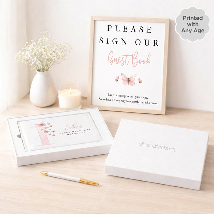 Personalised Pink Butterfly Any Age Birthday Guest Book