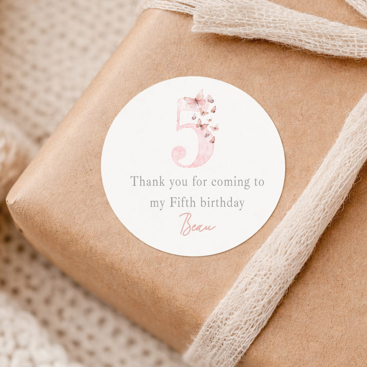 Personalised Pink Butterfly Birthday Stickers
