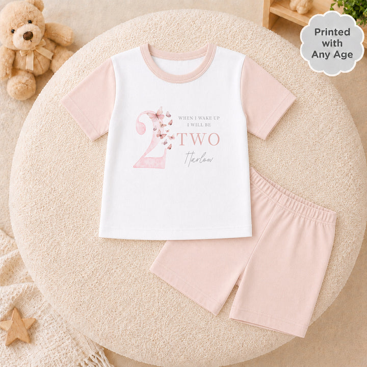 Personalised Pink Butterfly Any Age Short Sleeve Birthday Pyjamas