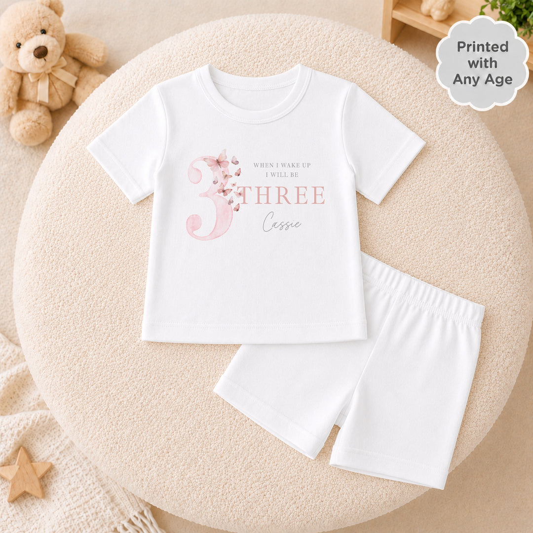 Personalised Pink Butterfly Any Age Short Sleeve Birthday Pyjamas