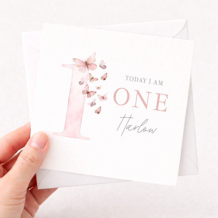 Personalised Pink Butterfly Birthday Card