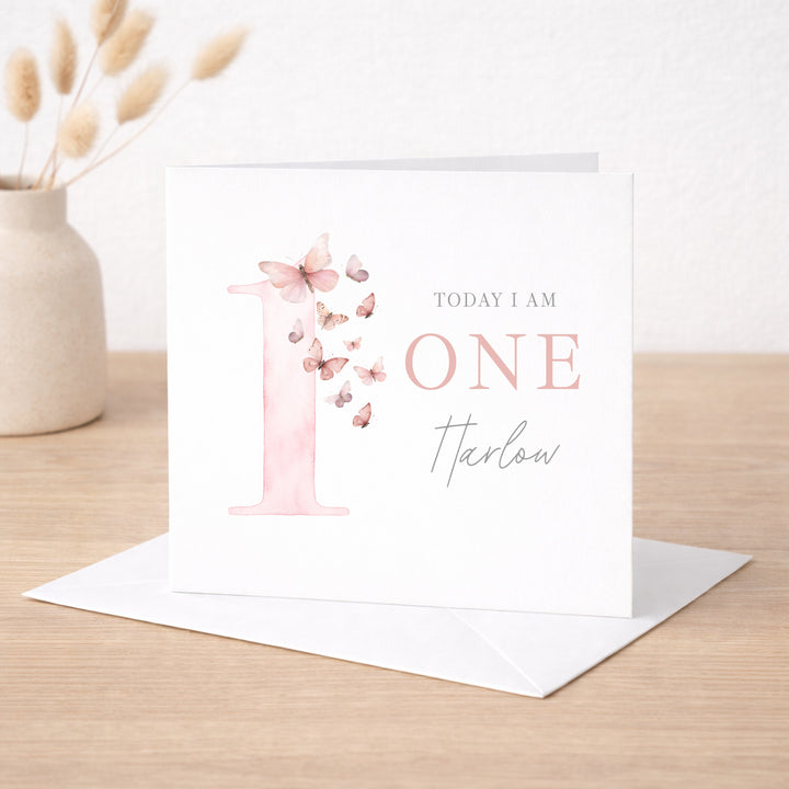 Personalised Pink Butterfly Birthday Card