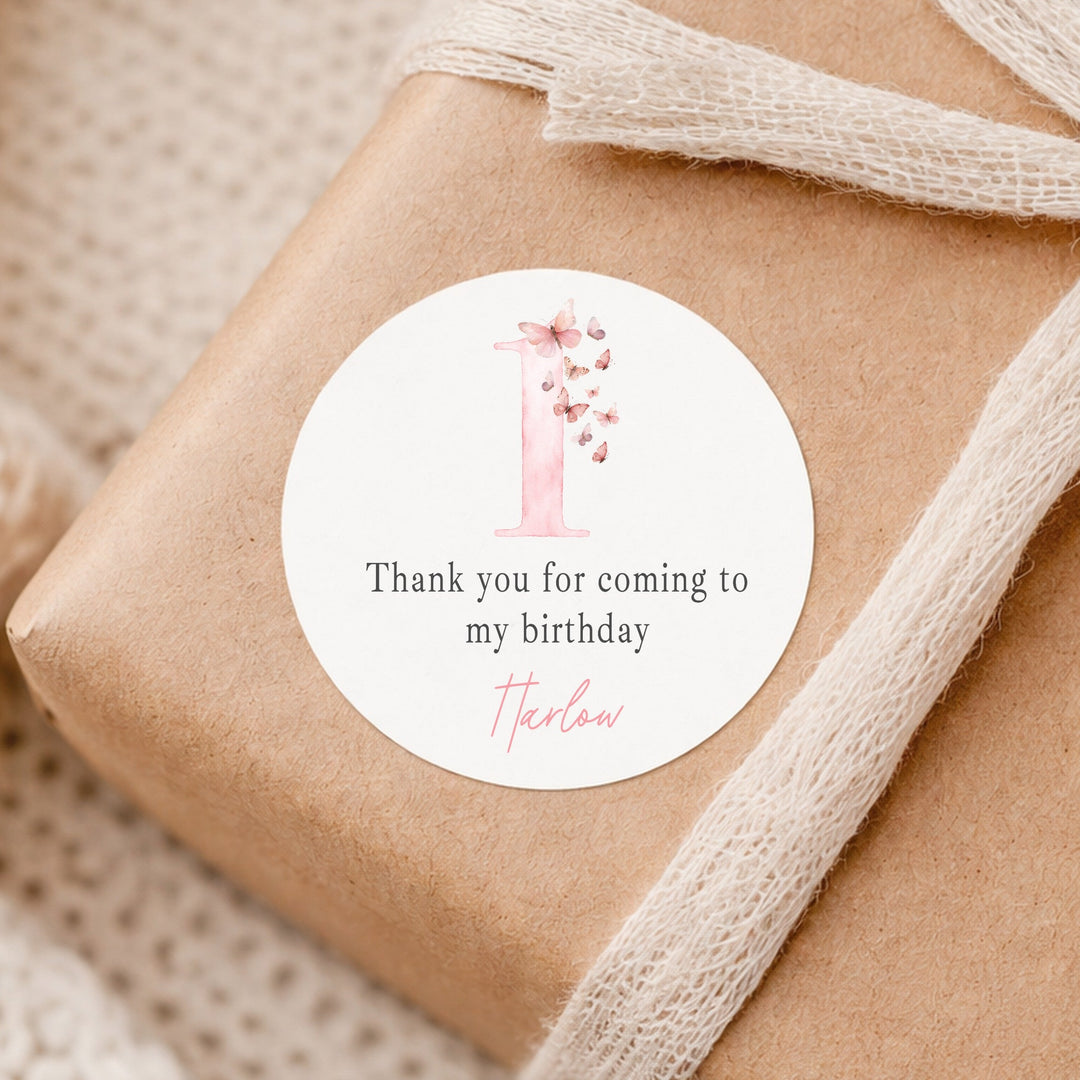 Personalised Pink Butterfly Birthday Stickers