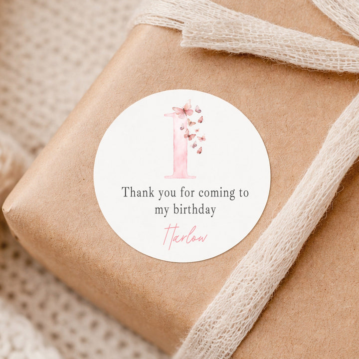 Personalised Pink Butterfly Birthday Stickers