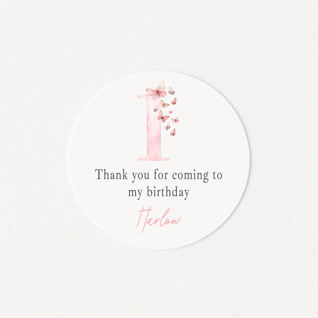 Personalised Pink Butterfly Birthday Stickers