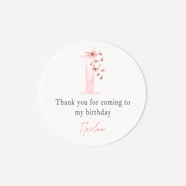 Personalised Pink Butterfly Birthday Stickers