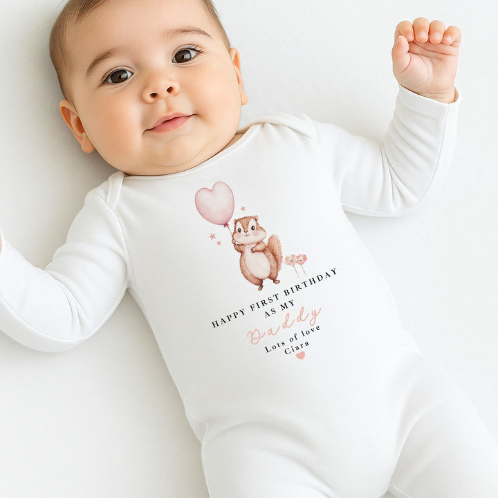 Personalised Chipmunk Happy Birthday Daddy Baby Grow/Vest