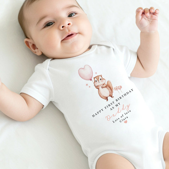Personalised Chipmunk Happy Birthday Daddy Baby Grow/Vest