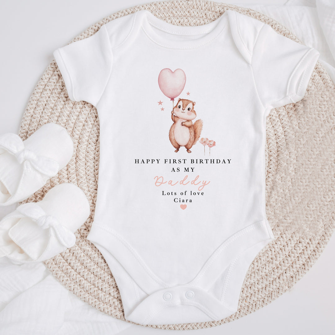 Personalised Chipmunk Happy Birthday Daddy Baby Grow/Vest