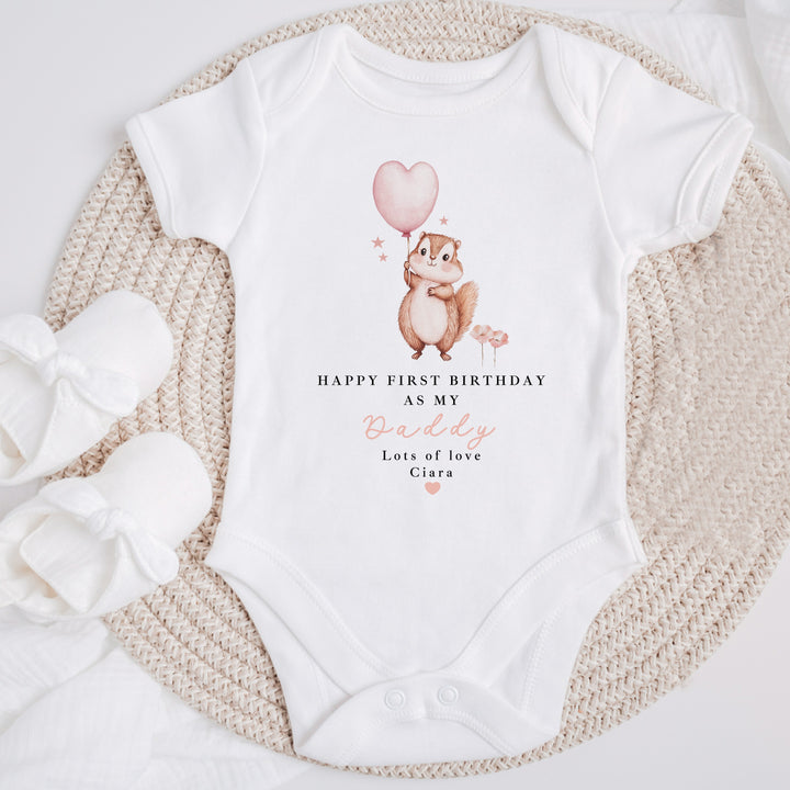 Personalised Chipmunk Happy Birthday Daddy Baby Grow/Vest