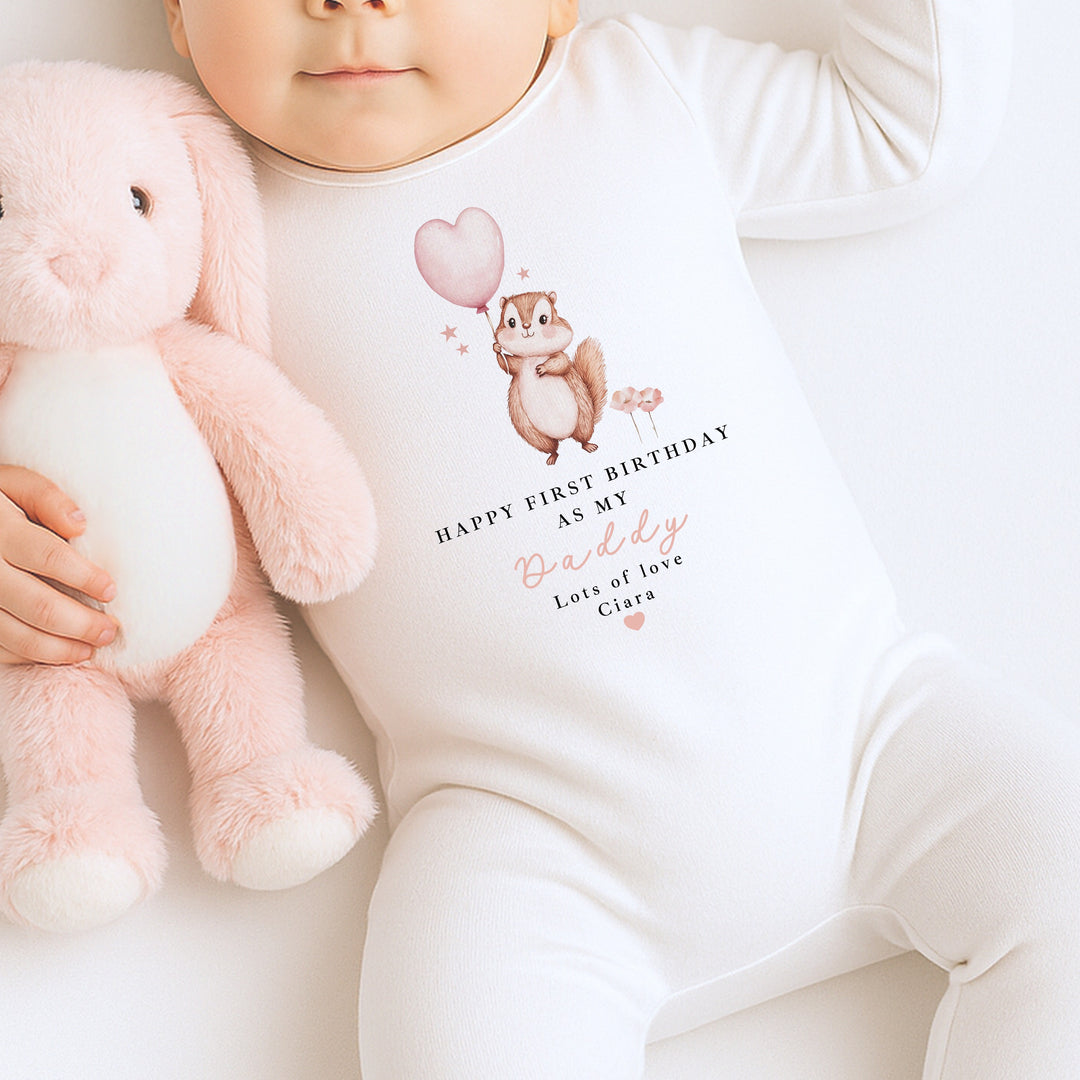 Personalised Chipmunk Happy Birthday Daddy Baby Grow/Vest