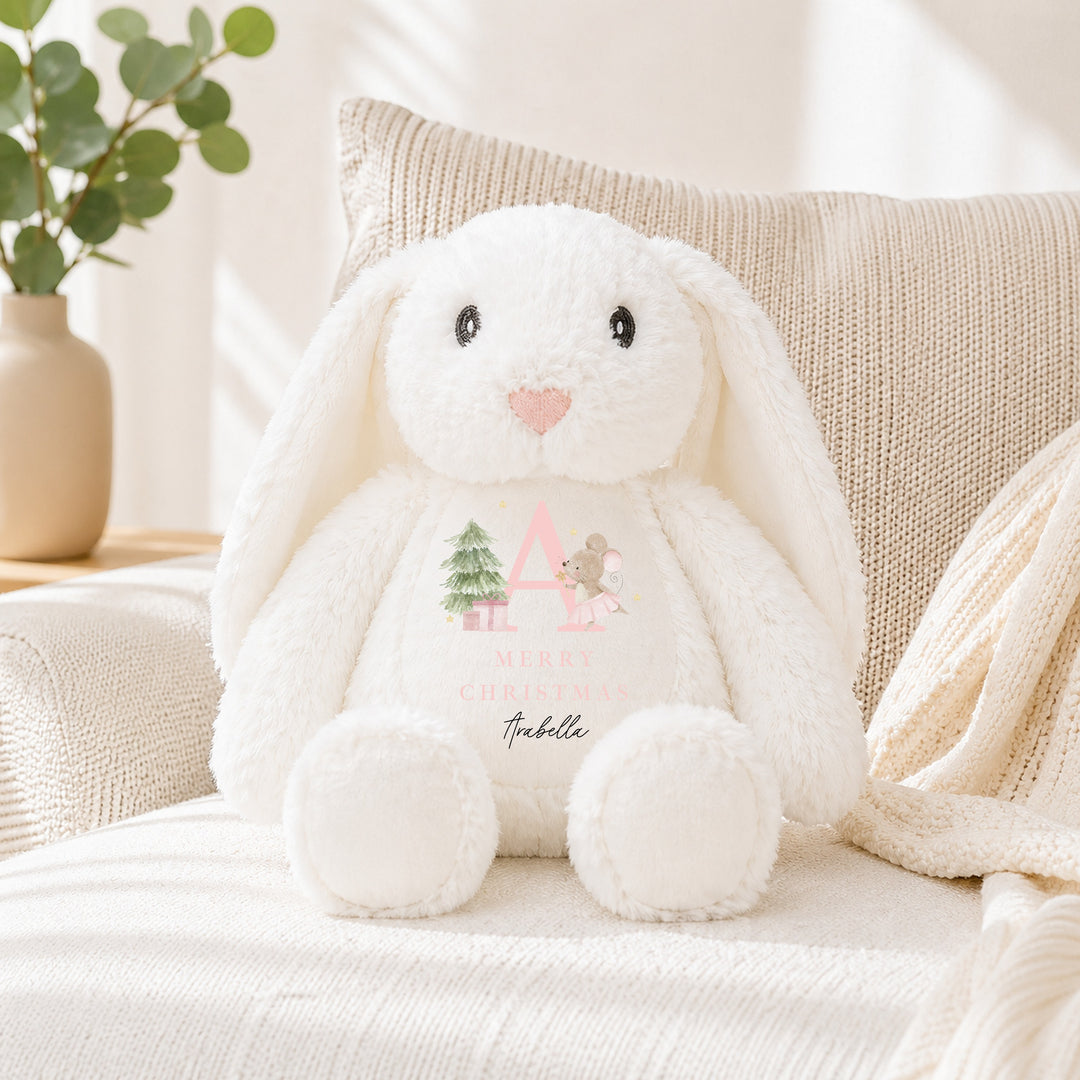 Personalised Pink Mouse Initial My First Christmas Soft Toy