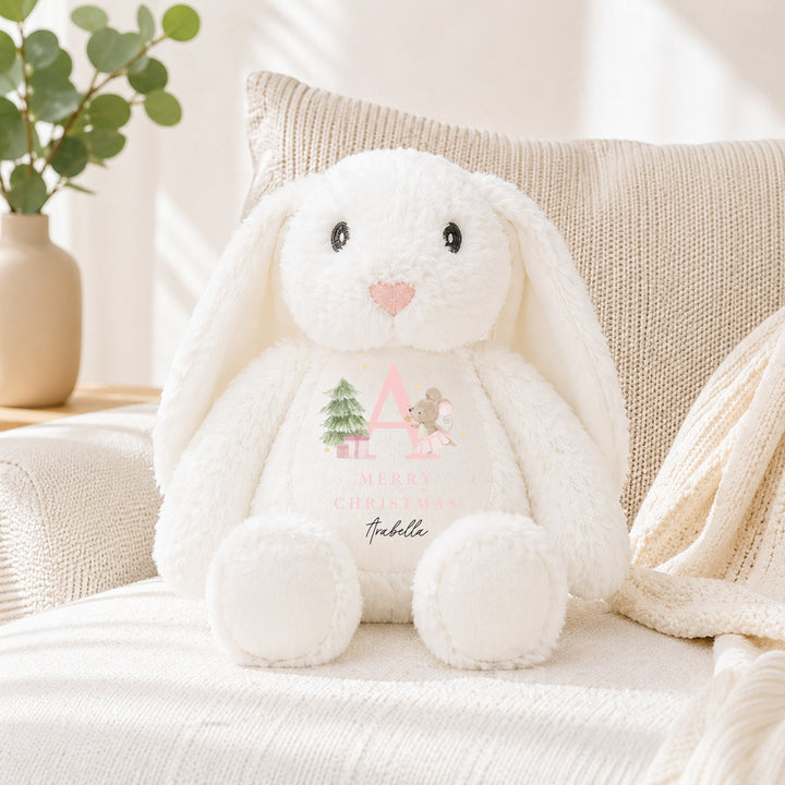 Personalised Pink Mouse Initial My First Christmas Soft Toy