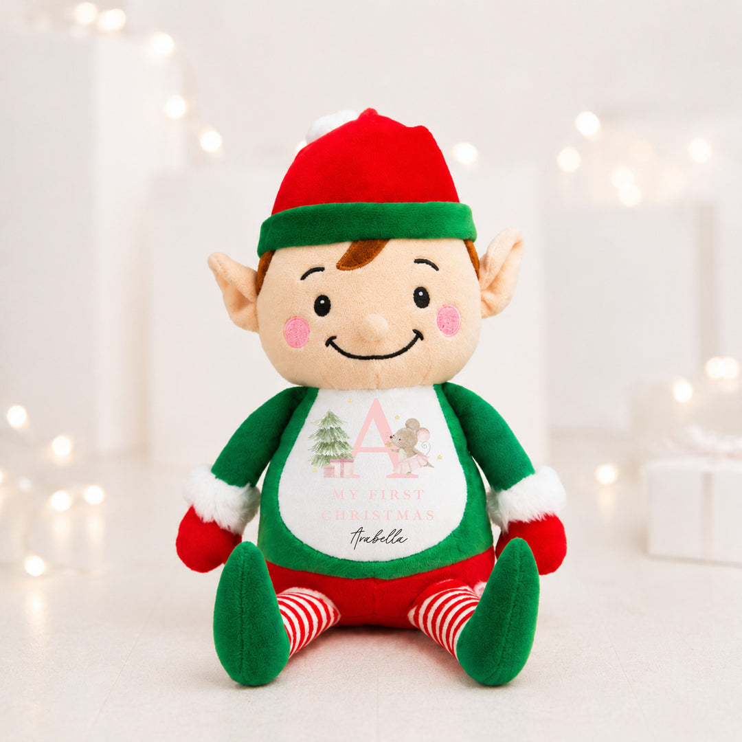 Personalised Pink Mouse Initial My First Christmas Soft Toy