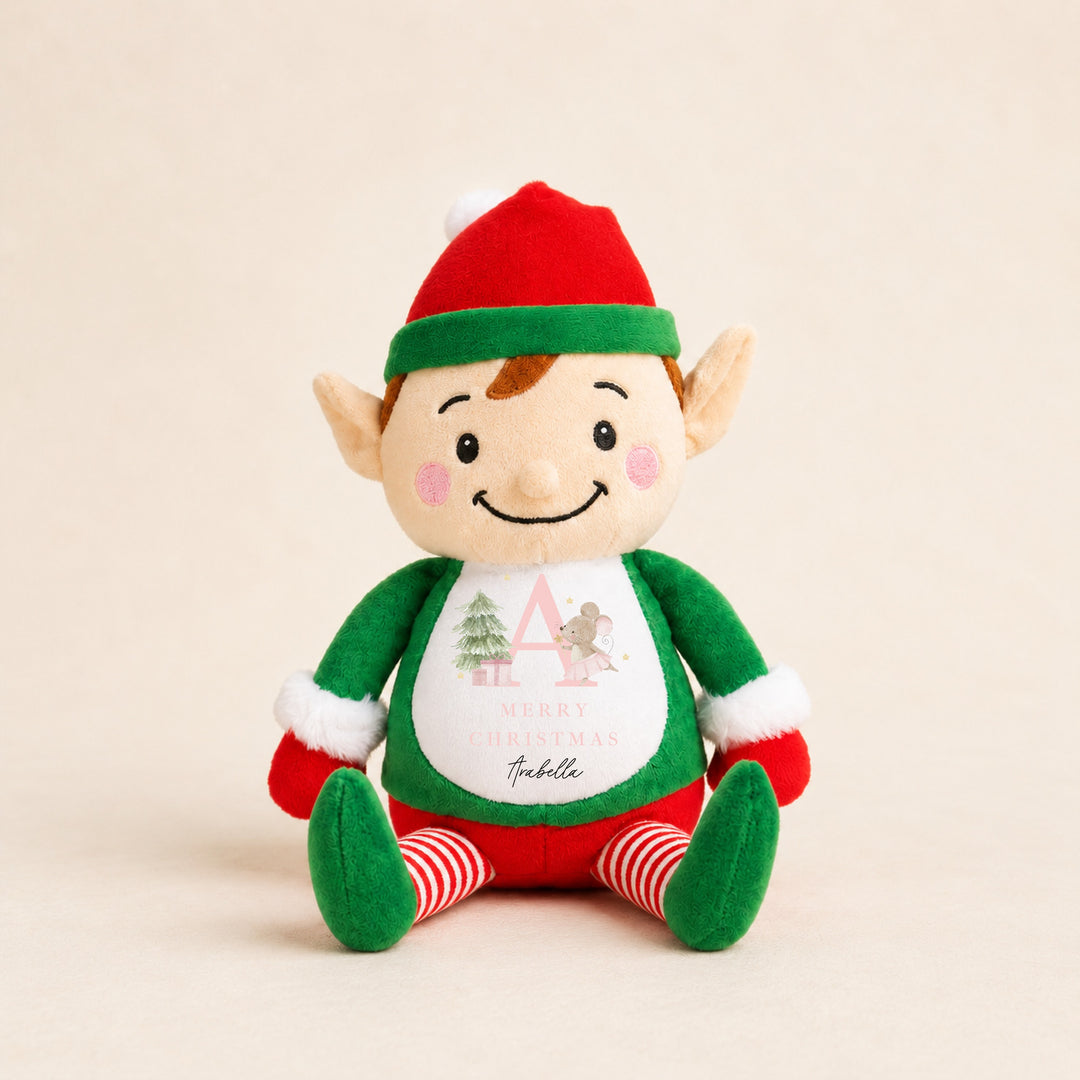 Personalised Pink Mouse Initial My First Christmas Soft Toy