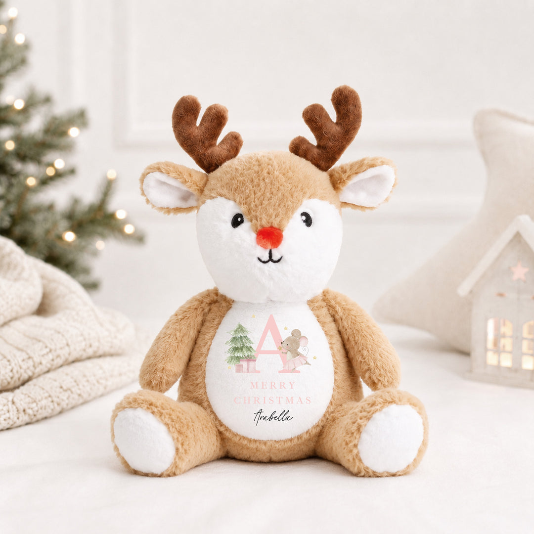 Personalised Pink Mouse Initial My First Christmas Soft Toy