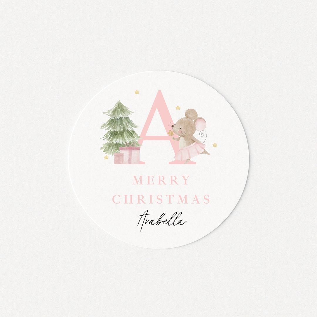 Personalised Pink Mouse Merry Christmas Stickers