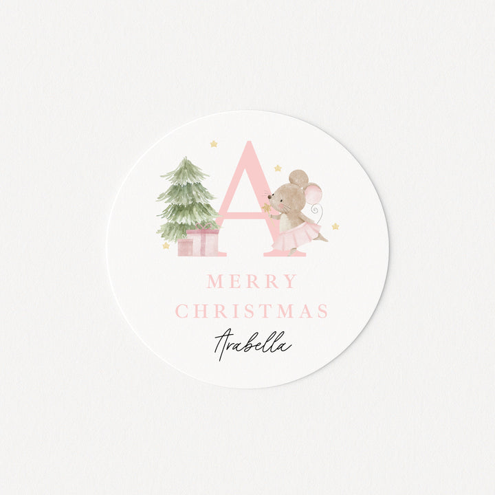 Personalised Pink Mouse Merry Christmas Stickers