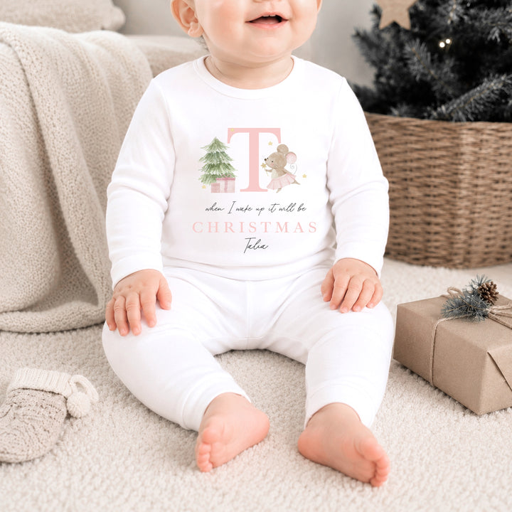 Personalised Pink Mouse Initial Christmas Pyjamas