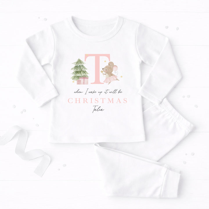 Personalised Pink Mouse Initial Christmas Pyjamas