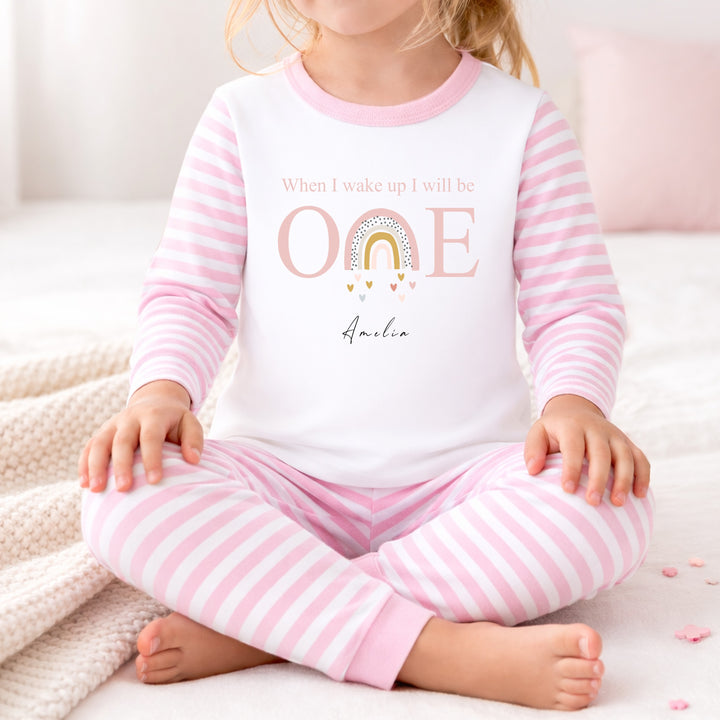 Personalised Pink Rainbow When I Wake Up I Will Be One First Birthday Pyjamas