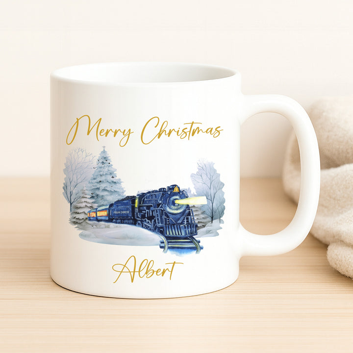 Personalised Festive Train Christmas Place Mat With Optional Cutlery and Mug