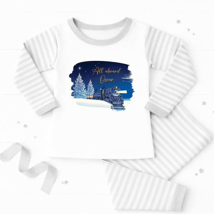 Personalised Festive Train Grey Christmas Pyjamas