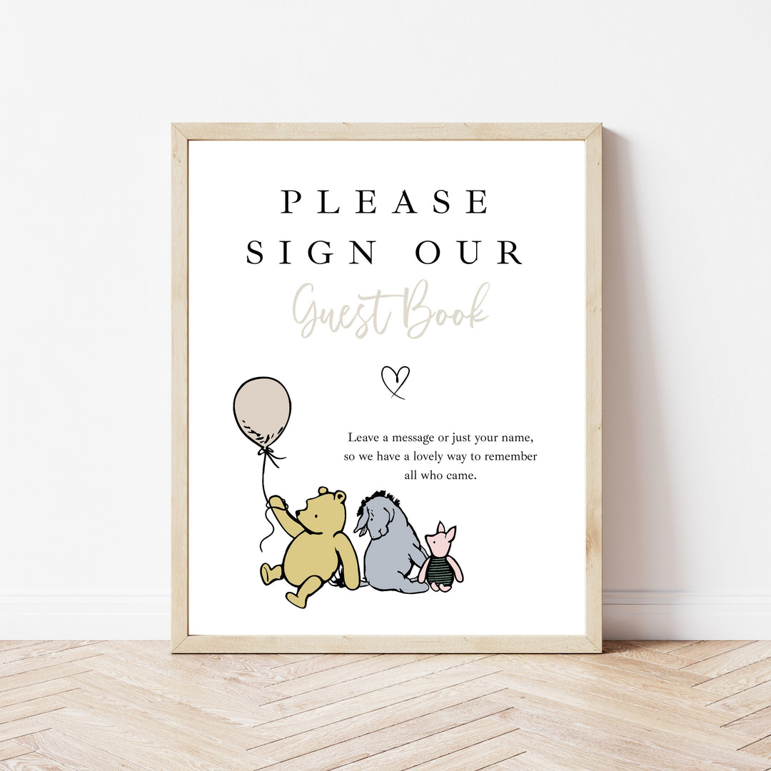 Personalised Beige Pooh Bear First Birthday Party Guest Book